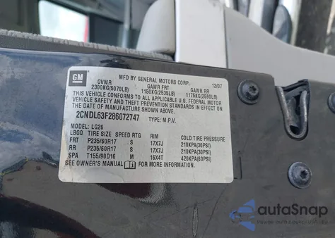 2008 Chevrolet Equinox Lt из США, поврежденный, VIN 2CNDL63F286072747